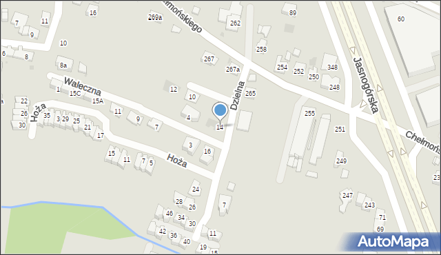 Kraków, Dzielna, 14, mapa Krakowa