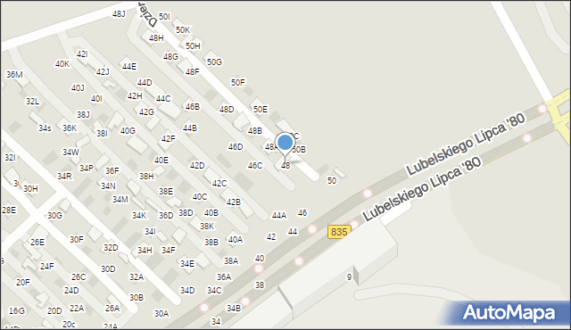 Lublin, Dzierżawna, 48, mapa Lublina