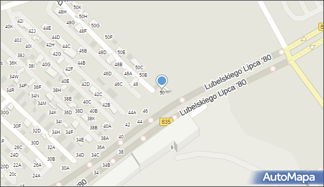 Lublin, Dzierżawna, 50, mapa Lublina