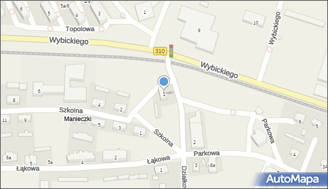 Manieczki, Działkowa, 1, mapa Manieczki