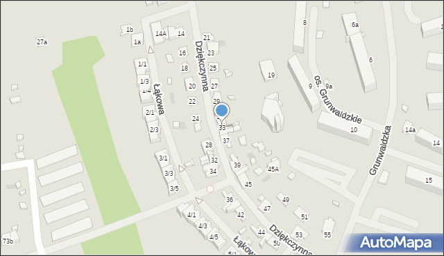 Mrągowo, Dziękczynna, 33, mapa Mrągowo