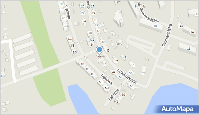 Mrągowo, Dziękczynna, 36, mapa Mrągowo