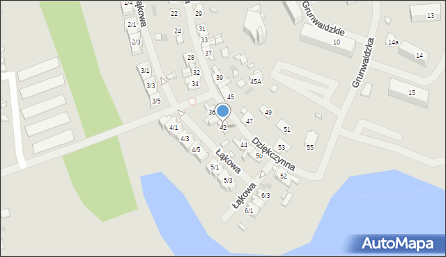 Mrągowo, Dziękczynna, 42, mapa Mrągowo