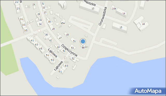 Mrągowo, Dziękczynna, 55, mapa Mrągowo