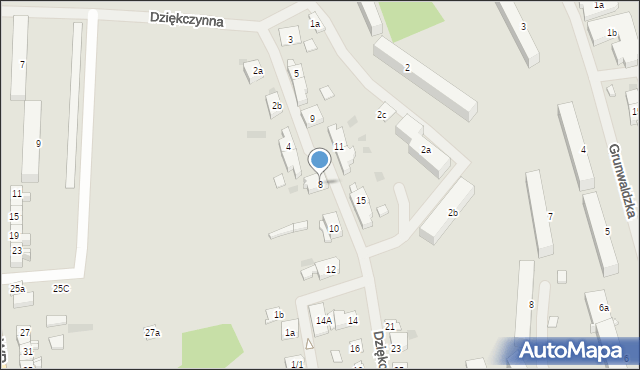 Mrągowo, Dziękczynna, 8, mapa Mrągowo