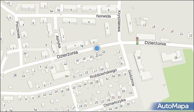 Mysłowice, Dzierżonia Jana, 22, mapa Mysłowice