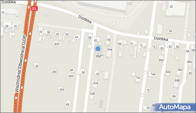 Mysłowice, Dzióbka Adama, 60a, mapa Mysłowice