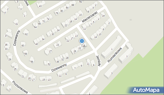 Olsztyn, Dziewanny, 20, mapa Olsztyna