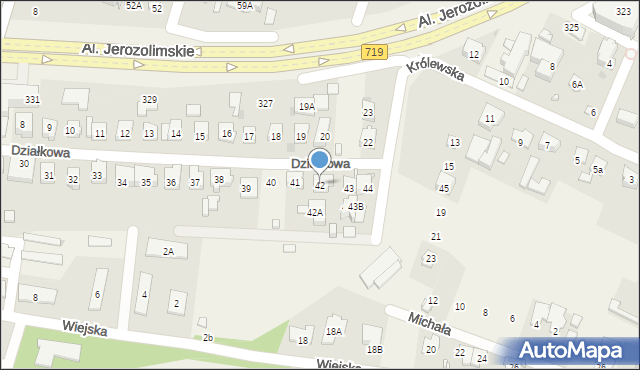 Reguły, Działkowa, 42, mapa Reguły