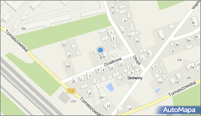 Słotwiny, Działkowa, 9, mapa Słotwiny