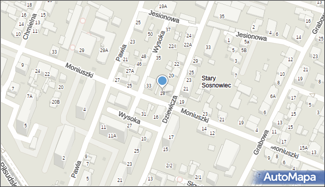 Sosnowiec, Dziewicza, 18, mapa Sosnowca