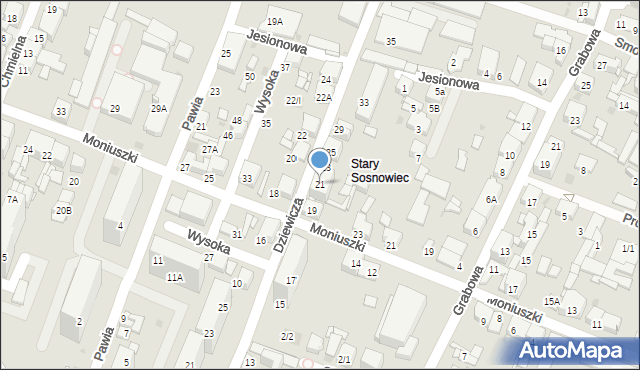 Sosnowiec, Dziewicza, 21, mapa Sosnowca