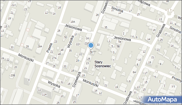 Sosnowiec, Dziewicza, 29, mapa Sosnowca