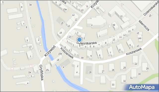 Szczecin, Dziennikarska, 3, mapa Szczecina