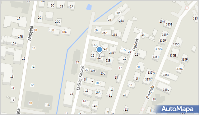 Warszawa, Dzikiej Kaczki, 22A, mapa Warszawy