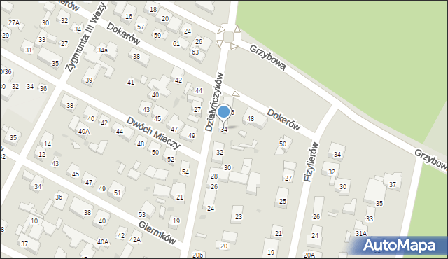 Warszawa, Działyńczyków, 34, mapa Warszawy