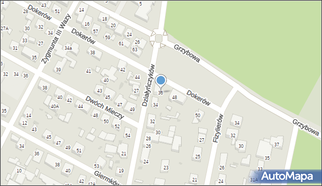 Warszawa, Działyńczyków, 36, mapa Warszawy