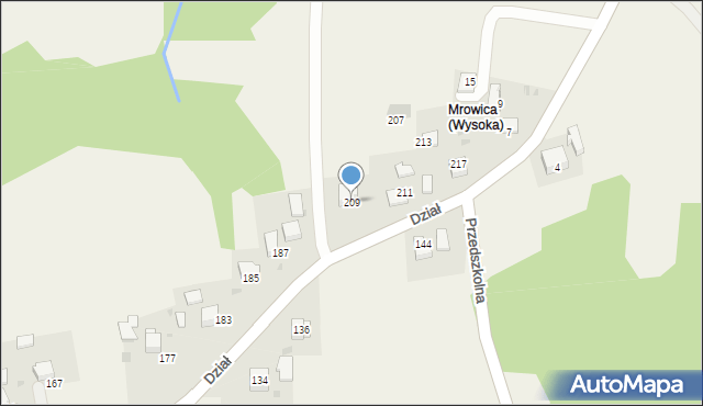 Wysoka, Dział, 209, mapa Wysoka