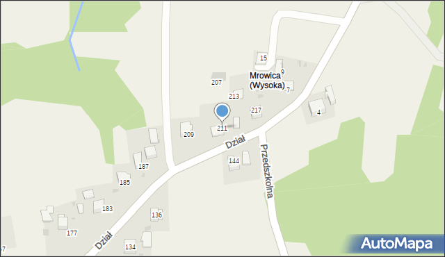 Wysoka, Dział, 211, mapa Wysoka