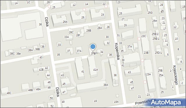 Ząbki, Dzika, 37B, mapa Ząbki