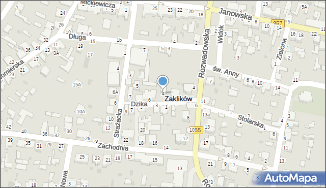 Zaklików, Dzika, 4, mapa Zaklików