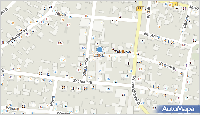 Zaklików, Dzika, 5, mapa Zaklików