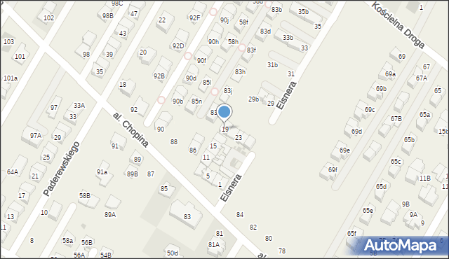 Łomianki Dolne, Elsnera Józefa, 19, mapa Łomianki Dolne