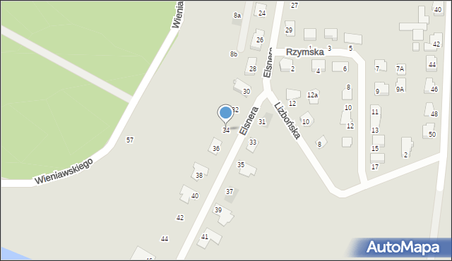 Żory, Elsnera Józefa, 34, mapa Żor