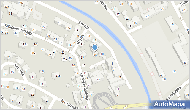 Kraków, Emaus, 9A, mapa Krakowa