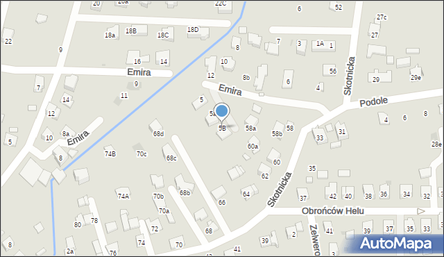 Kraków, Emira, por., 5B, mapa Krakowa