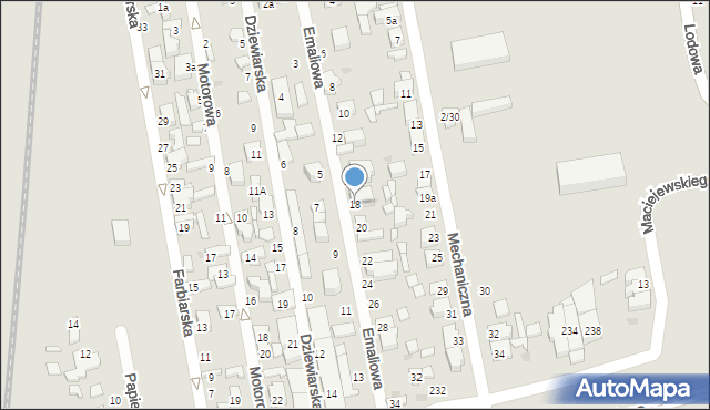 Łódź, Emaliowa, 18, mapa Łodzi