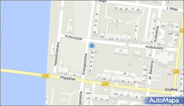 Gryfino, Energetyków, 24, mapa Gryfino