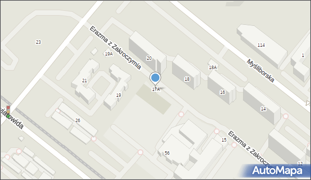 Warszawa, Erazma z Zakroczymia, 17A, mapa Warszawy