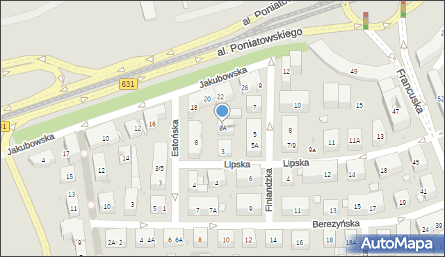 Warszawa, Estońska, 8A, mapa Warszawy