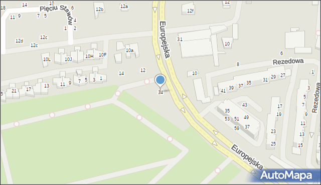 Szczecin, Europejska, 34, mapa Szczecina