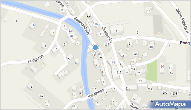 Podgórzyn, Ewangelicka, 11, mapa Podgórzyn