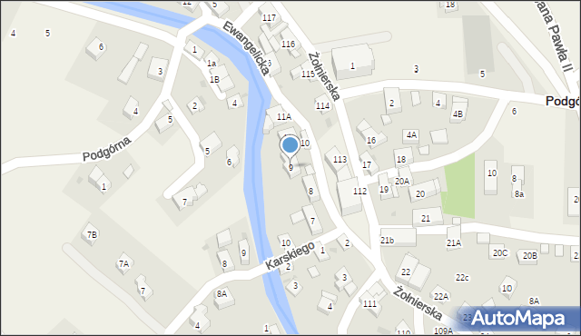 Podgórzyn, Ewangelicka, 9, mapa Podgórzyn