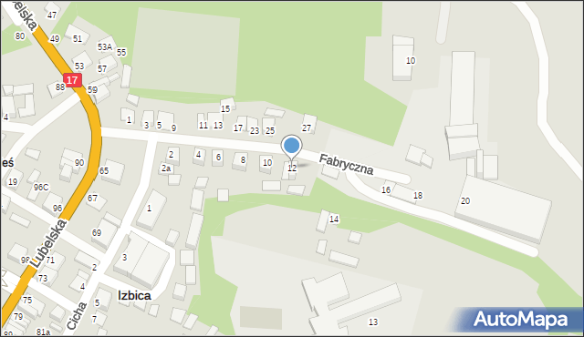 Izbica, Fabryczna, 12, mapa Izbica