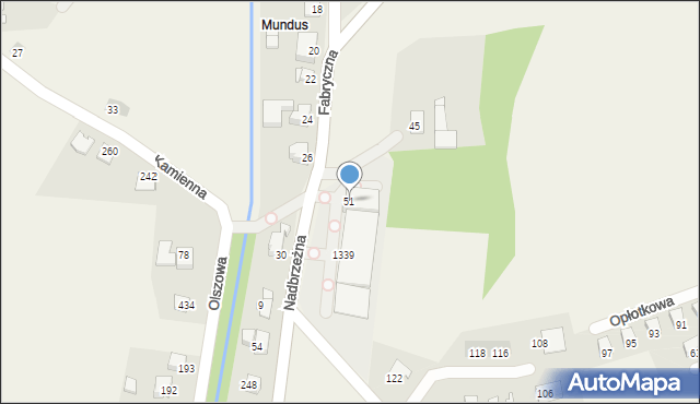 Jasienica, Fabryczna, 51, mapa Jasienica