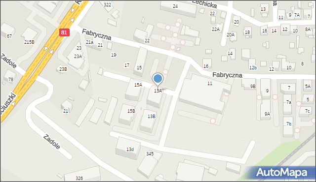 Katowice, Fabryczna, 13A, mapa Katowic