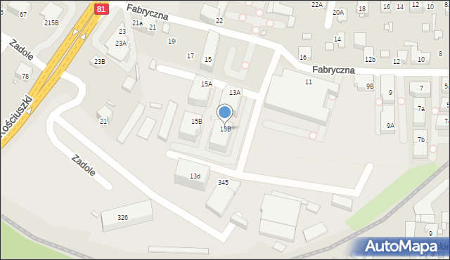 Katowice, Fabryczna, 13B, mapa Katowic