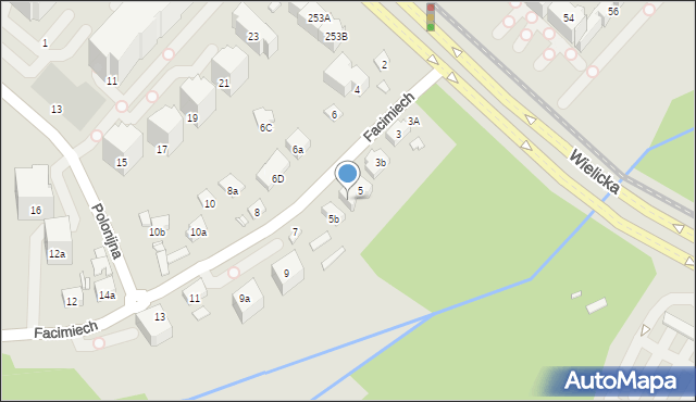 Kraków, Facimiech, 5a, mapa Krakowa