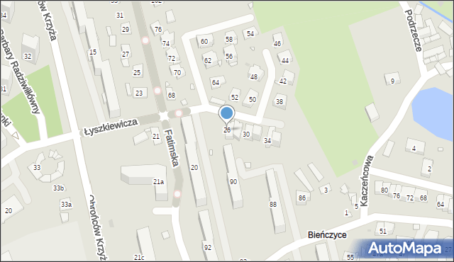 Kraków, Fatimska, 26, mapa Krakowa