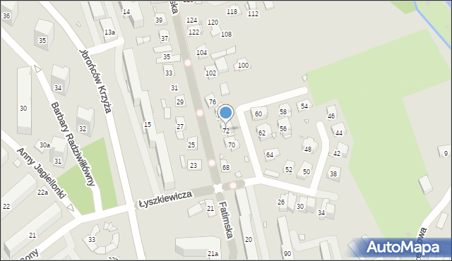 Kraków, Fatimska, 72, mapa Krakowa