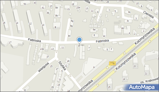 Kraków, Fatimska, 9a, mapa Krakowa