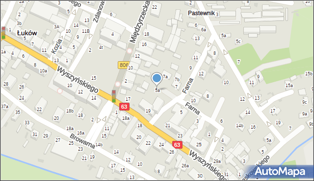 Łuków, Farna, 5a, mapa Łuków