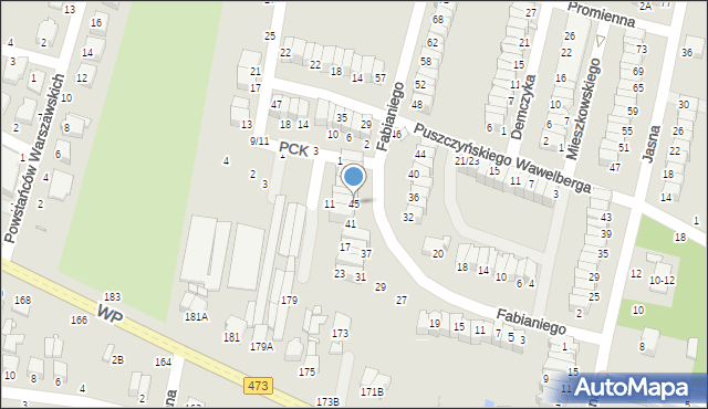 Piotrków Trybunalski, Fabianiego Józefa, 45, mapa Piotrków Trybunalski