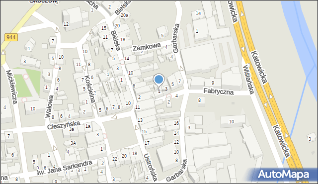 Skoczów, Fabryczna, 1, mapa Skoczów