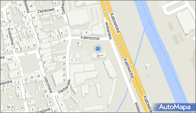 Skoczów, Fabryczna, 10, mapa Skoczów