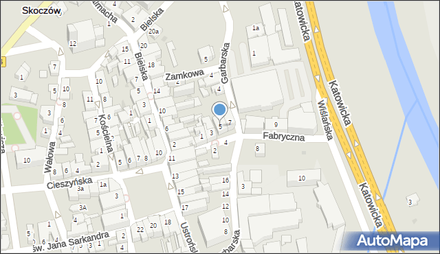 Skoczów, Fabryczna, 5, mapa Skoczów